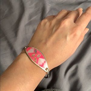 Silver and pink bangle bracelet